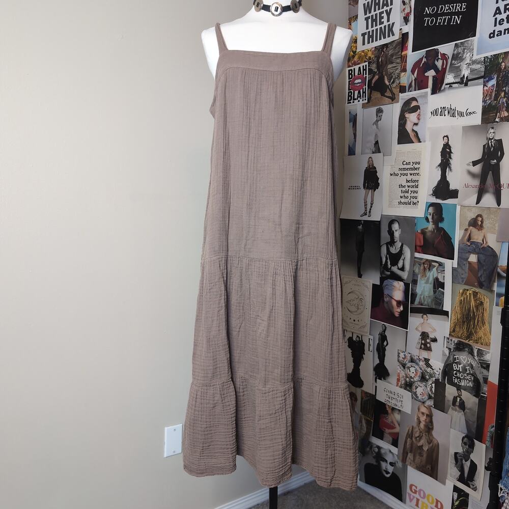 Brown Gauze Tiered Maxi Boho Dress